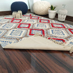 Avioni Boho Look Cotton Printed & Part Tufted Floor Rug / Durrie 120cm x 180cm (~4Feet x 6Feet) – Blue Red Diamonds