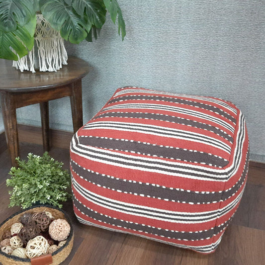 Avioni Home BigMo Earthy Collection – Red, Brown and White Boho Pouf -40x55x55