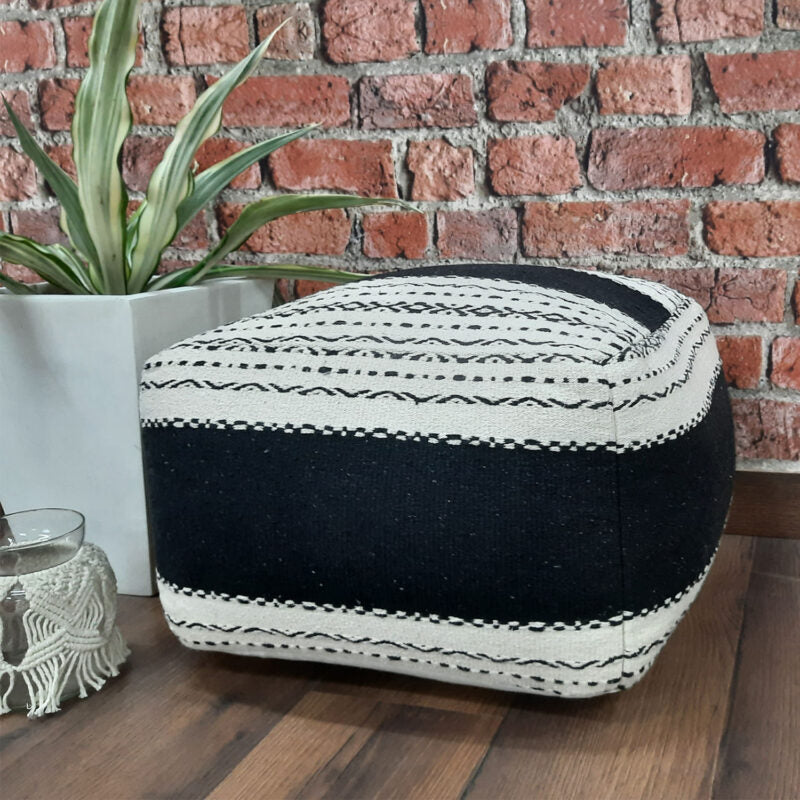Avioni Home BigMo Collection -Cube Black and White Boho Pouf -40cm x 55cm x 55 cm
