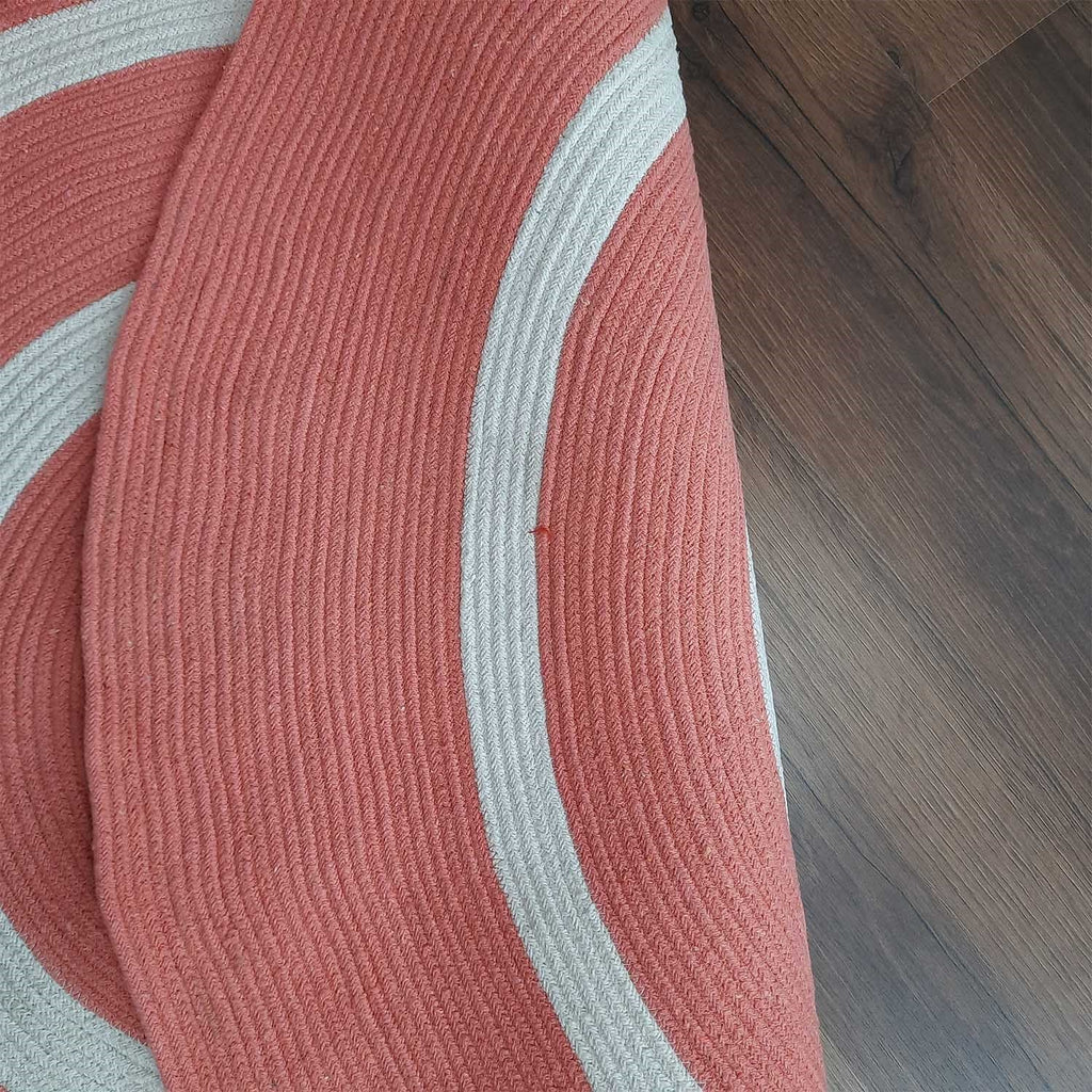 Avioni Cotton Rugs Braided Round- Pinkish Orange – 120 cms (4 Feet)