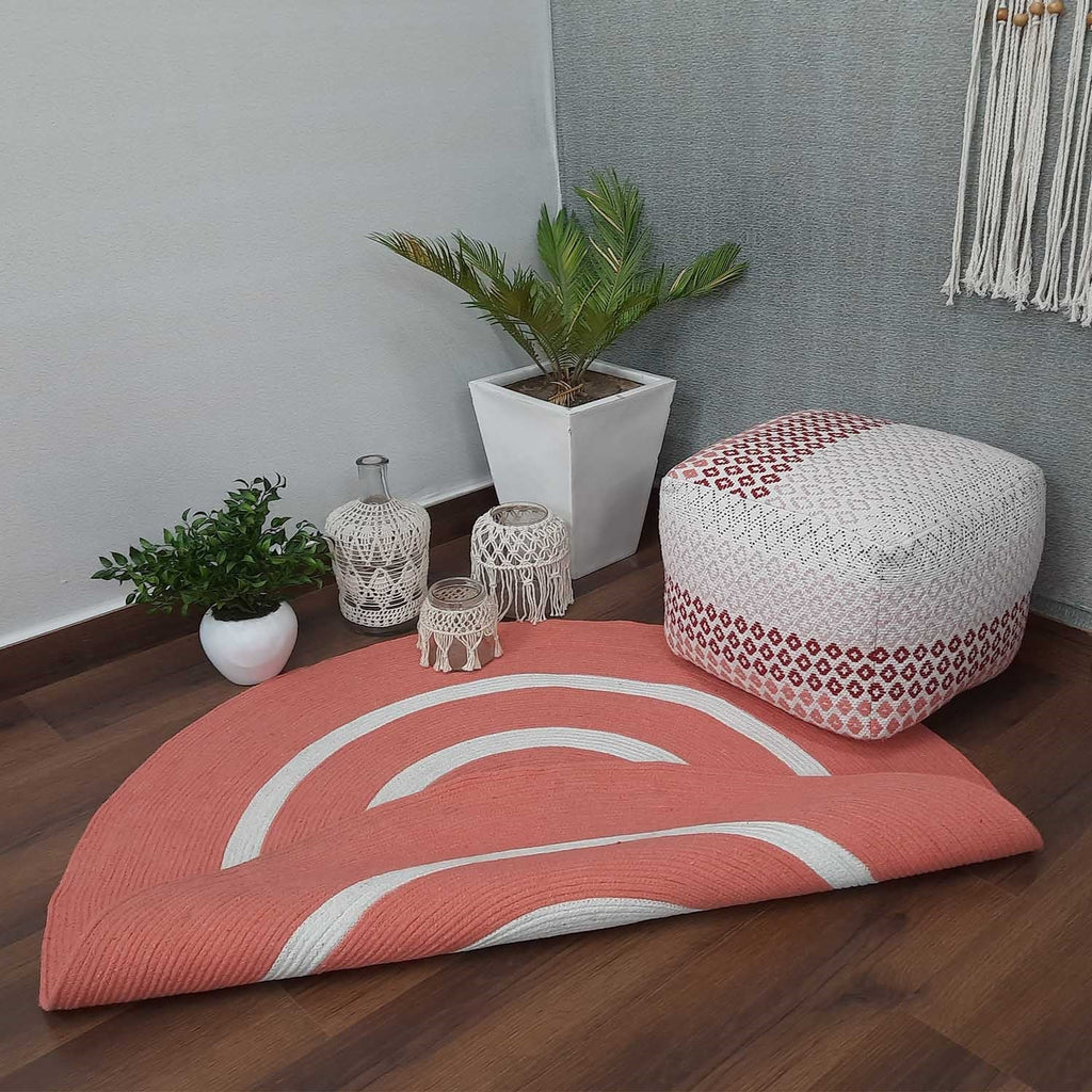 Avioni Cotton Rugs Braided Round- Pinkish Orange – 120 cms (4 Feet)