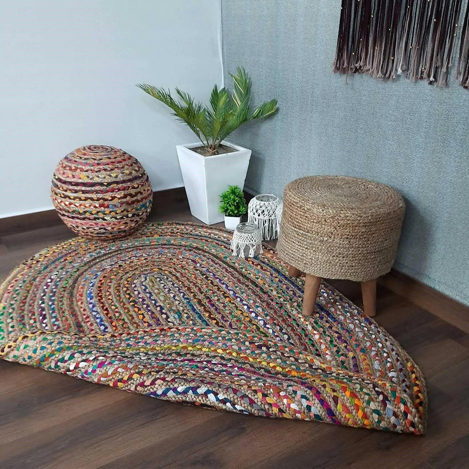 Avioni Cotton Chindi Braided Carpet Eco Friendly-Multicolour Boho Collection-Multiple Sizes