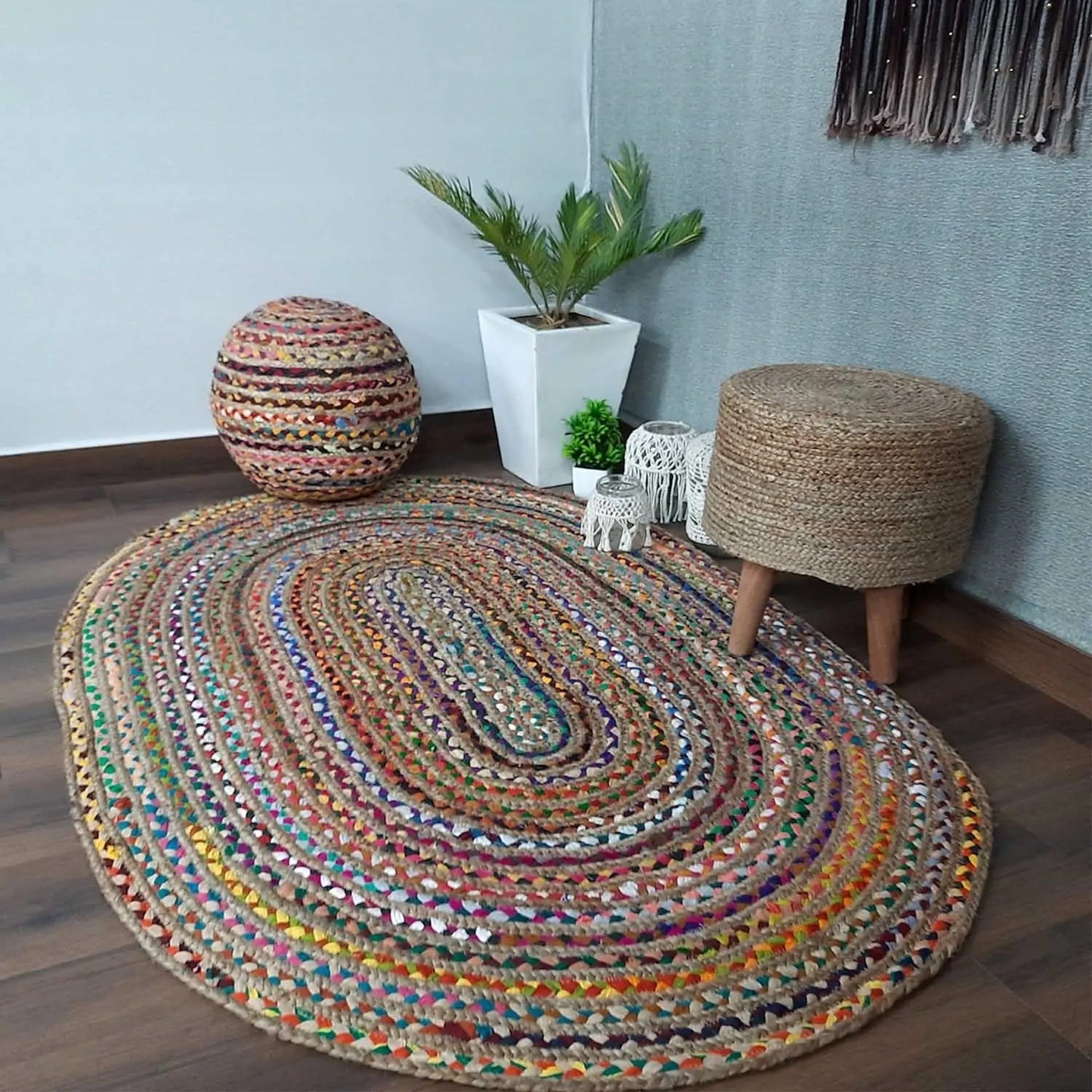 Avioni Cotton Chindi Braided Carpet Eco Friendly-Multicolour Boho Collection-Multiple Sizes