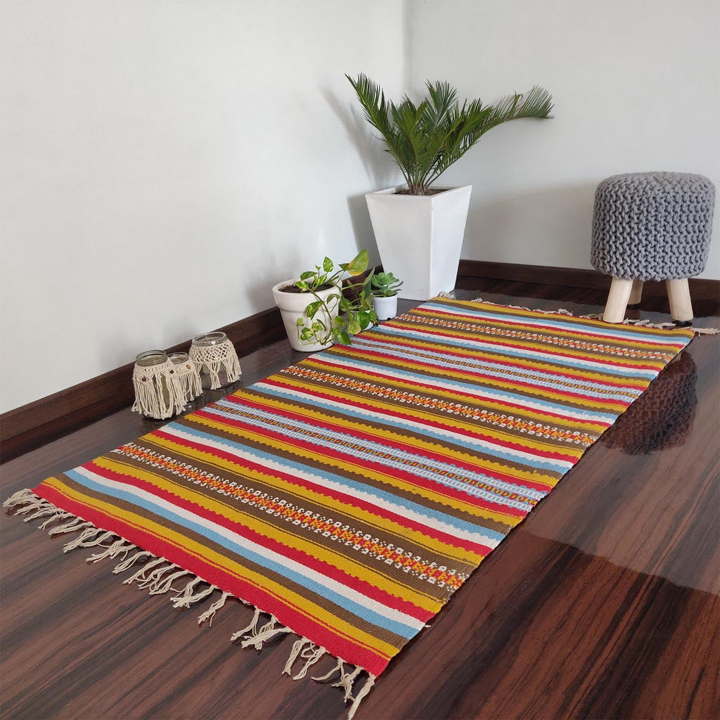 Avioni Cotton Carpets Handweaved Exclusively on Loomkart (Multicolor)- 90cm x 150cm (~3×5 Feet)