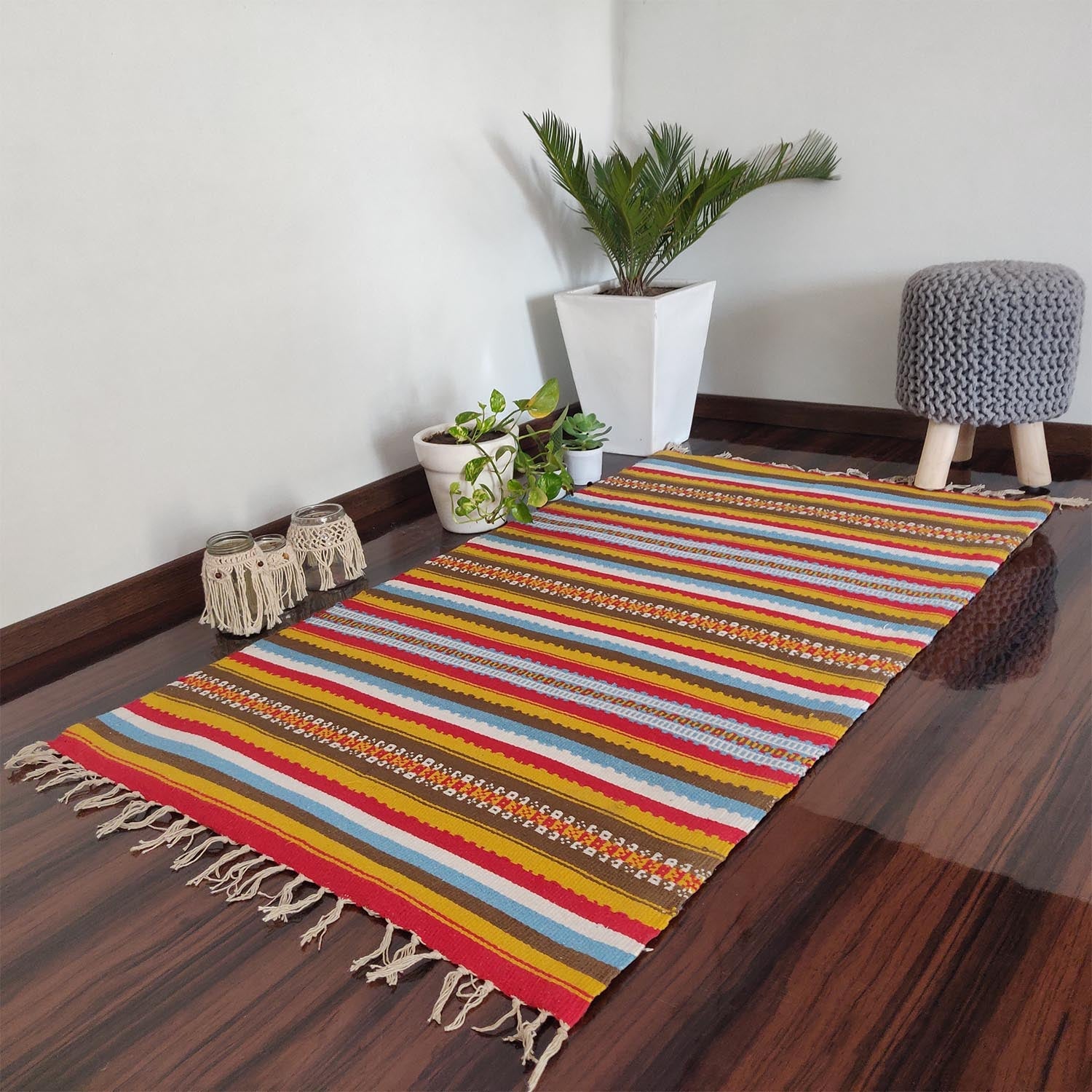 Avioni Cotton Carpets Handweaved Exclusively on Loomkart (Multicolor)- 90cm x 150cm (~3×5 Feet)