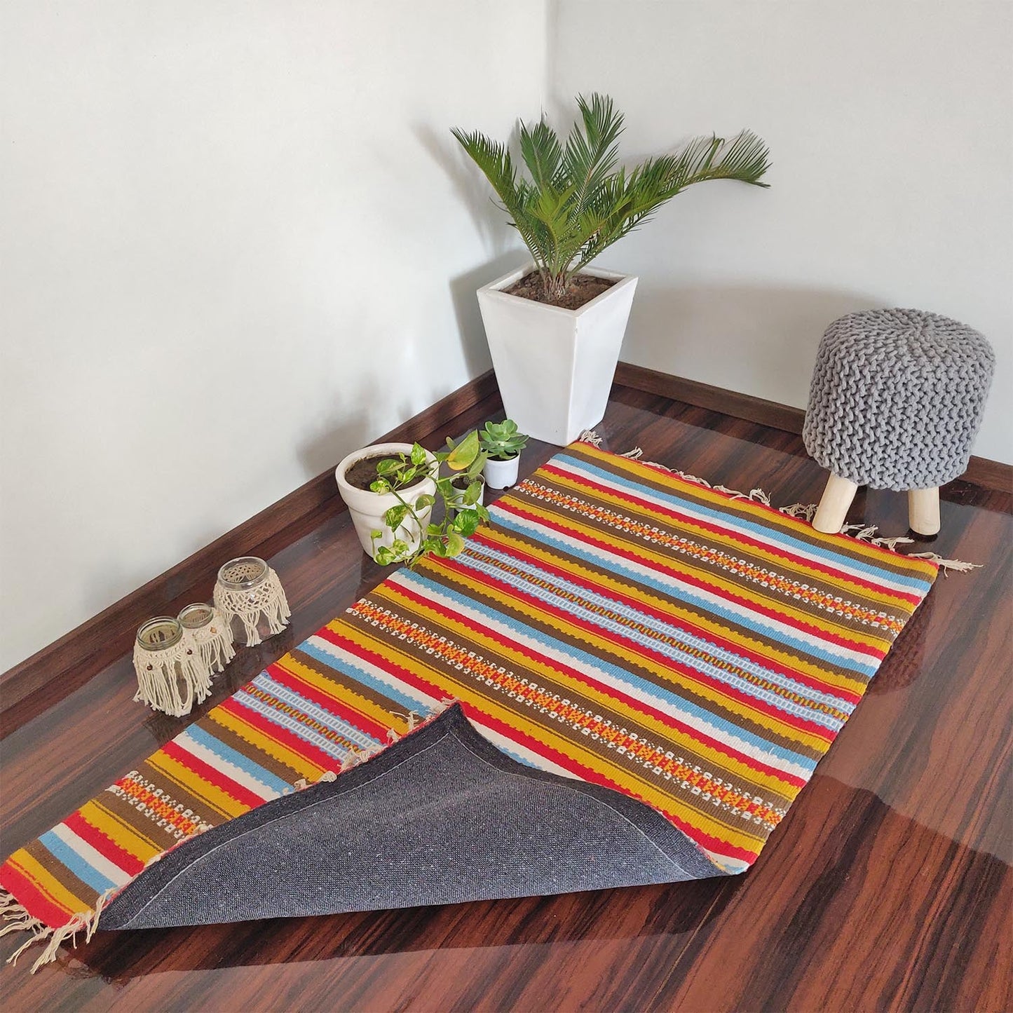 Avioni Cotton Carpets Handweaved Exclusively on Loomkart (Multicolor)- 90cm x 150cm (~3×5 Feet)