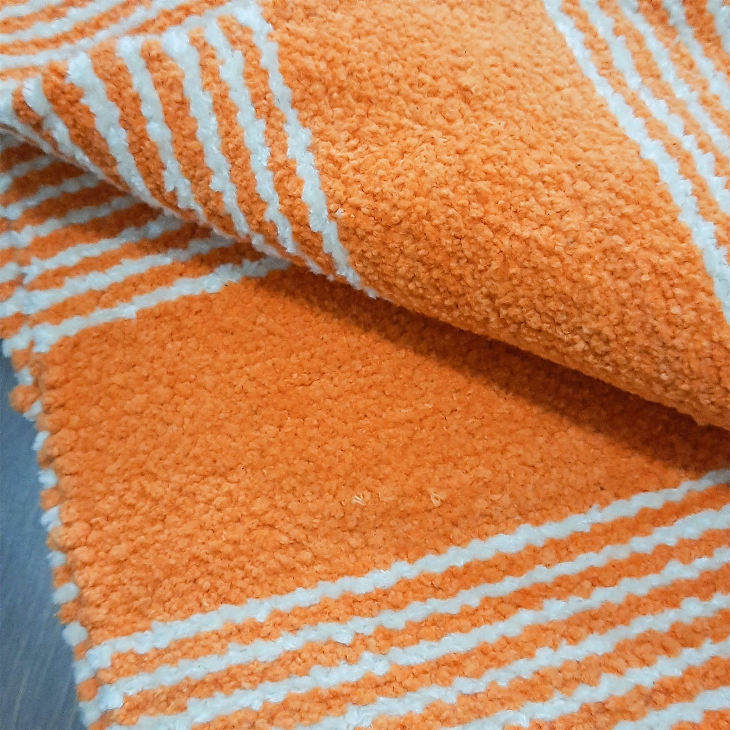 Clearance Sale-Avioni Handloom Luxe Cotton Durries in White and Orange Stripes- 90cm x 150cm (~3×5 Feet)