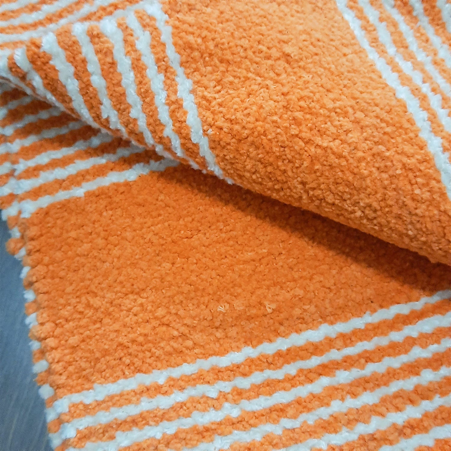 Clearance Sale-Avioni Handloom Luxe Cotton Durries in White and Orange Stripes- 90cm x 150cm (~3×5 Feet)