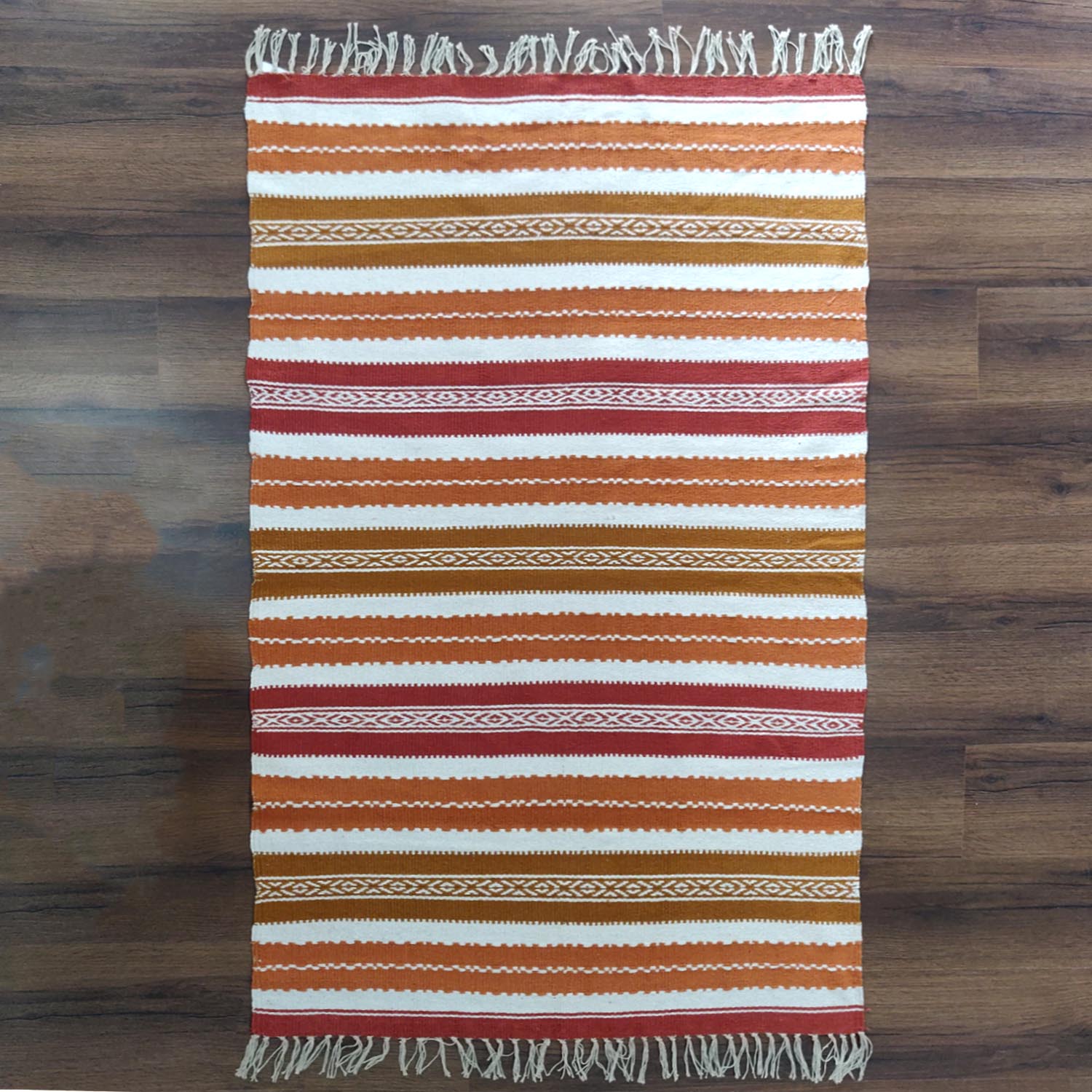 Avioni 100% Cotton Handloom Floor Rug / Durrie – Neohome Collection – Brown Tones and White-90cm x 150cm (~3 feet x 5 feet)