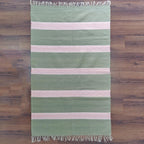 Avioni 100% Cotton Handloom Floor Rug / Durrie – Neohome Collection – Green and Pink