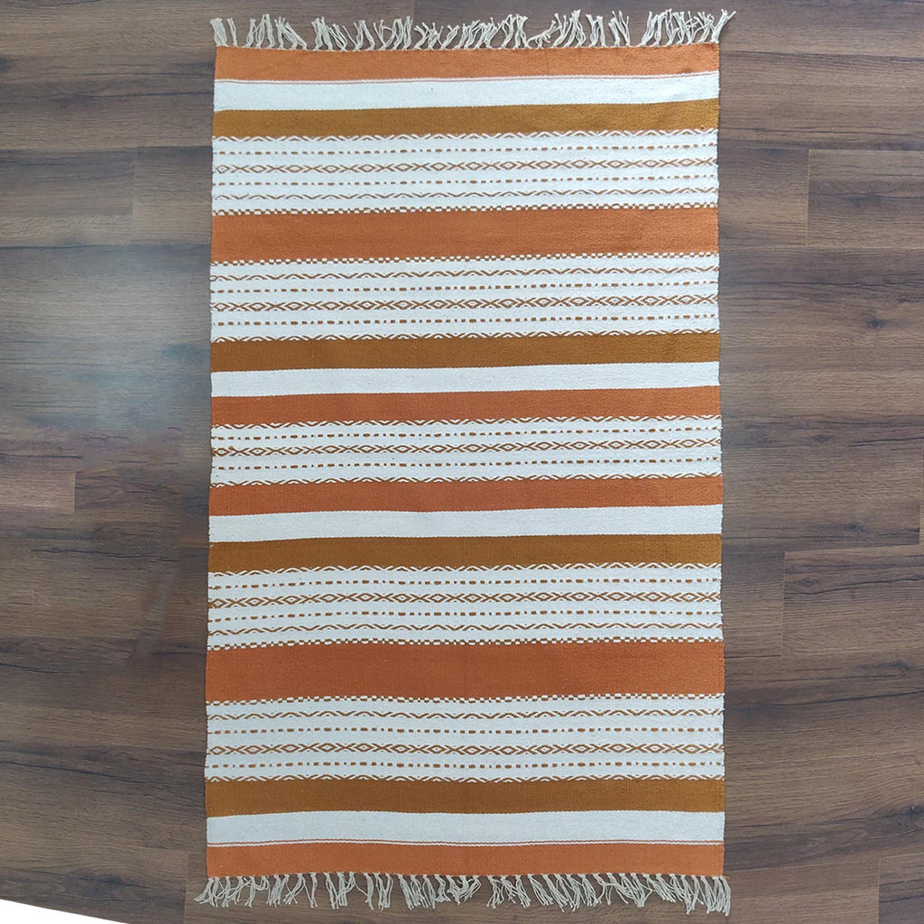 Avioni 100% Cotton Handloom Floor Rug / Durrie – Neohome Collection – Brown and White