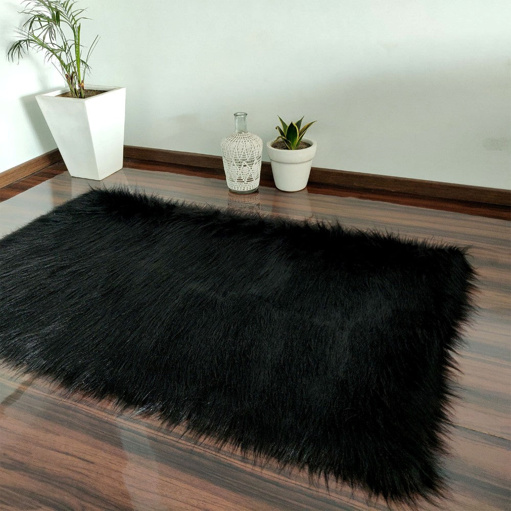 Soft Shaggy Rugs – Fluffy Rug - Faux Fur– Black Premium Long Fur – Avi ...