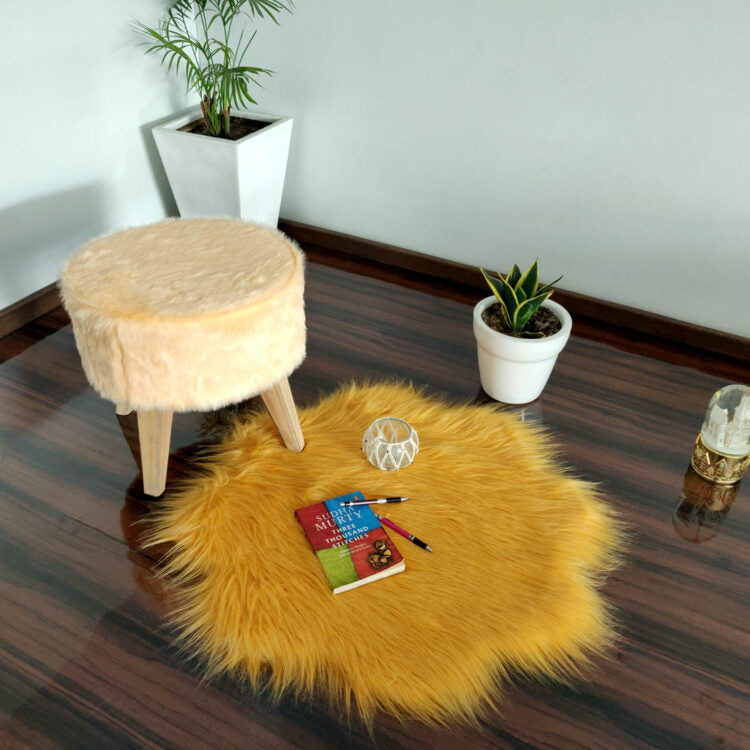 Shaggy Carpet – Premium Long Fur – 75 cm Flower Shaped Rug – Avioni Carpets- Brown Colour