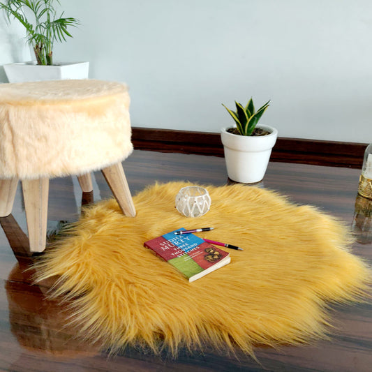 Shaggy Carpet – Premium Long Fur – 75 cm Flower Shaped Rug – Avioni Carpets- Brown Colour