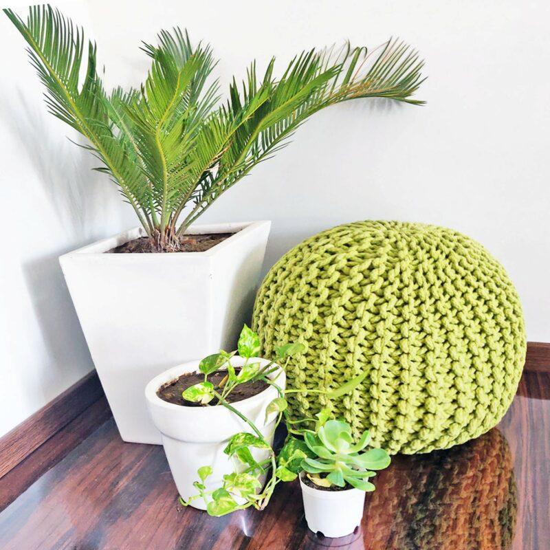 BIGMO Luxury Hand Knotted Boho Look Pouf/ Ottoman Extra Large Size- Green Colour- 35cmx50cmx50cm – Best Gift For Festivals