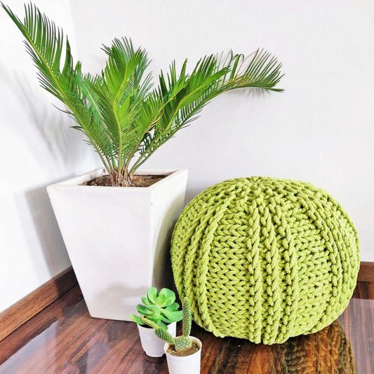 BIGMO Luxury Hand Knotted Boho Look Pouf/ Ottoman Extra Large Size Watermelon Style- Green Colour- 35x50x50 – Best Gift For Festivals/Wedding
