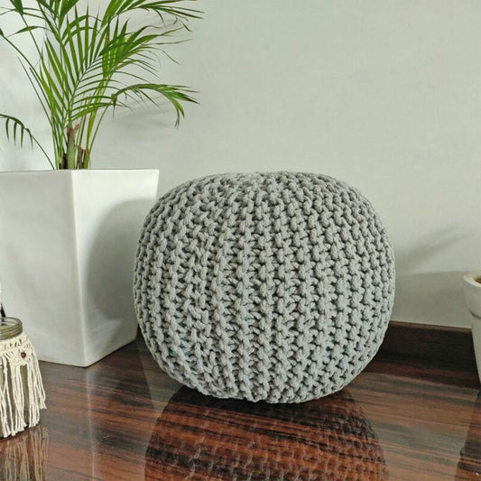 BIGMO Luxury Hand Knotted Boho Look Pouf/ Ottoman Large Size- Steel Gray- 35x40x40
