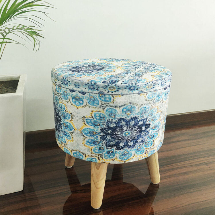 BIGMO Luxury Home Utility Padded Stool/ Ottoman (4 Legs-Added Stability-Natural Finish)
