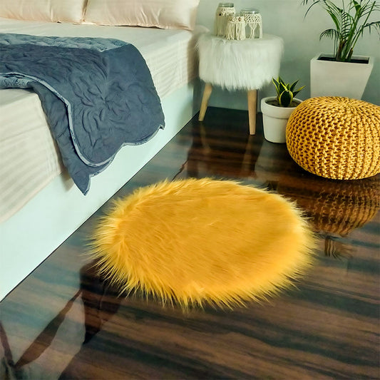 Shaggy Carpet – Premium Long Fur – 60 cm Round – Avioni Carpets- Brown Colour