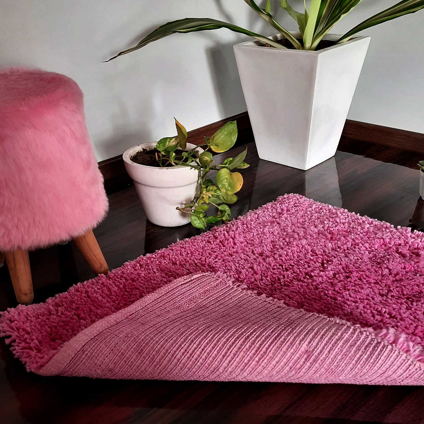 Shaggy Carpet | Washable | Hand Woven Super Luxurious Feel | Export Quality- Pink Color