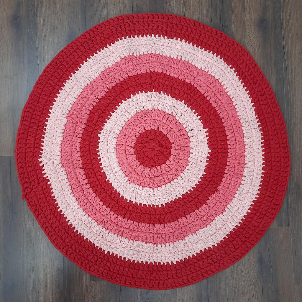 Avioni “PinkRings” hand-crocheted carpet with matching FREE basket – perfect for a kids room or gifting-105 cm diameter