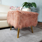 Noviato Collection – Light Redwood Premium Double Shade Faux Fur Footstool Gold Metal Legs Modern On-Trend Style Square Multi-Functional Ottoman Stool Seat, 40cm x 40cm x 40 cm | from Avioni