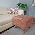 Noviato Collection – Light Redwood Premium Double Shade Faux Fur Footstool Gold Metal Legs Modern On-Trend Style Square Multi-Functional Ottoman Stool Seat, 40cm x 40cm x 40 cm | from Avioni