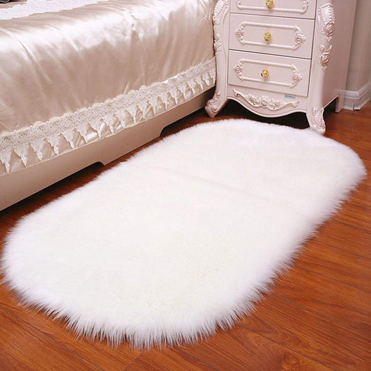 Shaggy Carpets – Soft Fluffy Rug – Snow White Premium Long Fur – 88 x 40 cm Oval Shape – Avioni Carpet