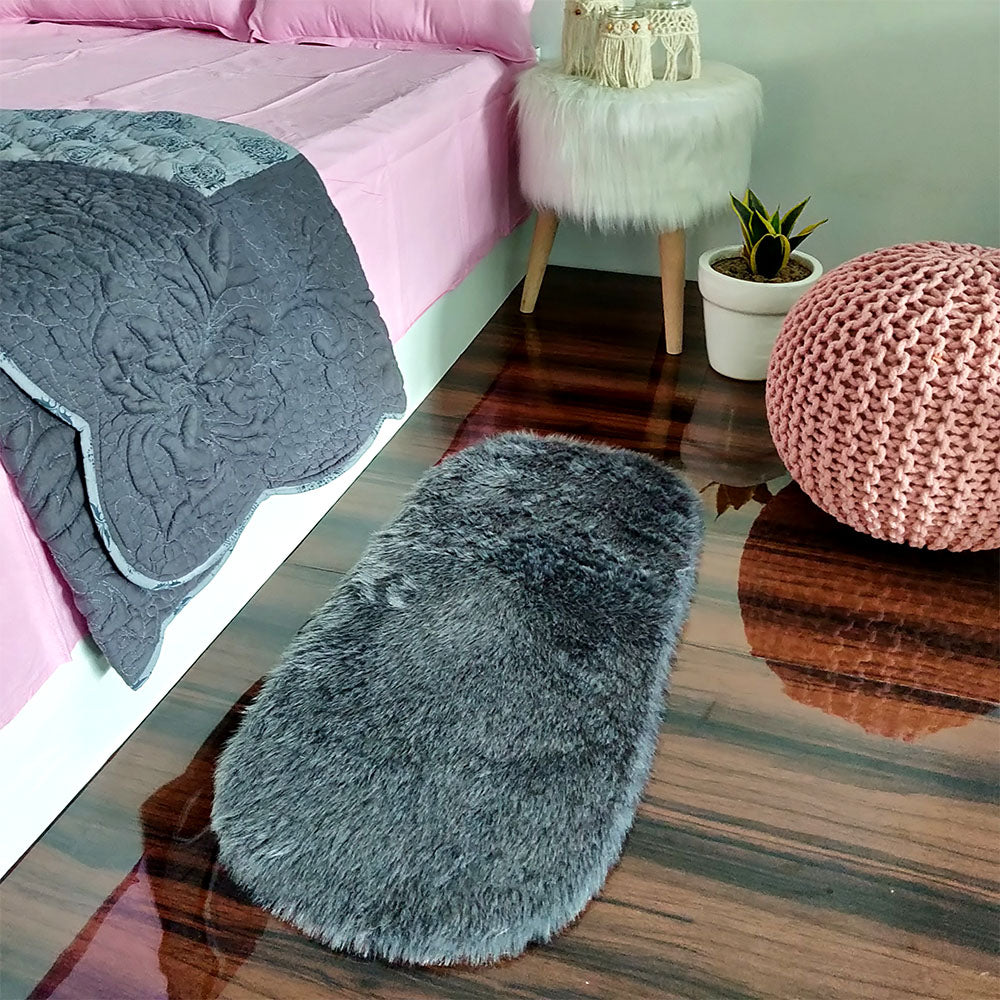 Shaggy Carpet – Premium Medium Fur – 88X40 cm Oval Shape – Avioni Carpets- Grey